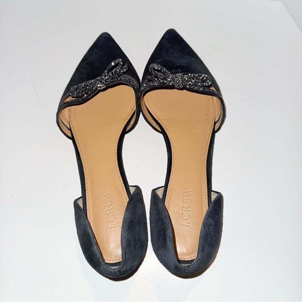 J.CREW suede pointed toe glitter bow whimsigoth party flats 9B - Picture 7 of 7